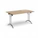 Rectangular folding leg table with chrome legs and curved foot rails 1400mm x 800mm - Kendal Oak CFL1400-C-KO