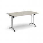 Rectangular folding leg table with chrome legs and curved foot rails 1400mm x 800mm - Light Grey CFL1400-C-LG