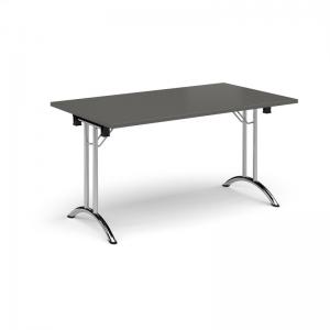 Rectangular folding leg table with chrome legs and curved foot rails