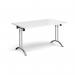 Rectangular folding leg table with chrome legs and curved foot rails 1400mm x 800mm - white CFL1400-C-WH