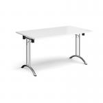 Rectangular folding leg table with chrome legs and curved foot rails 1400mm x 800mm - white CFL1400-C-WH