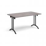 Rectangular folding leg table with black legs and curved foot rails 1400mm x 800mm - grey oak CFL1400-K-GO