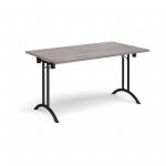 Rectangular folding leg table with black legs and curved foot rails 1400mm x 800mm - grey oak CFL1400-K-GO