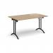 Rectangular folding leg table with black legs and curved foot rails 1400mm x 800mm - Kendal Oak CFL1400-K-KO