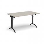 Rectangular folding leg table with black legs and curved foot rails 1400mm x 800mm - Light Grey CFL1400-K-LG