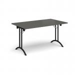 Rectangular folding leg table with black legs and curved foot rails 1400mm x 800mm - Onyx Grey CFL1400-K-OG