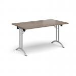 Rectangular folding leg table with silver legs and curved foot rails 1400mm x 800mm - Barcelona Walnut CFL1400-S-BW