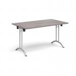 Rectangular folding leg table with silver legs and curved foot rails 1400mm x 800mm - grey oak CFL1400-S-GO