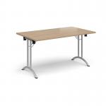 Rectangular folding leg table with silver legs and curved foot rails 1400mm x 800mm - Kendal Oak CFL1400-S-KO