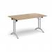 Rectangular folding leg table with silver legs and curved foot rails 1400mm x 800mm - Kendal Oak CFL1400-S-KO