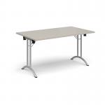 Rectangular folding leg table with silver legs and curved foot rails 1400mm x 800mm - Light Grey CFL1400-S-LG