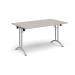 Rectangular folding leg table with silver legs and curved foot rails 1400mm x 800mm - Light Grey CFL1400-S-LG