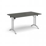 Rectangular folding leg table with silver legs and curved foot rails 1400mm x 800mm - Onyx Grey CFL1400-S-OG