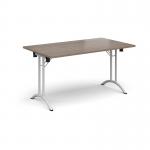 Rectangular folding leg table with white legs and curved foot rails 1400mm x 800mm - Barcelona Walnut CFL1400-WH-BW