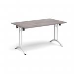 Rectangular folding leg table with white legs and curved foot rails 1400mm x 800mm - grey oak CFL1400-WH-GO