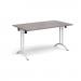 Rectangular folding leg table with white legs and curved foot rails 1400mm x 800mm - grey oak CFL1400-WH-GO