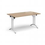 Rectangular folding leg table with white legs and curved foot rails 1400mm x 800mm - Kendal Oak CFL1400-WH-KO