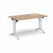 Rectangular folding leg table with white legs and curved foot rails 1400mm x 800mm - Kendal Oak CFL1400-WH-KO