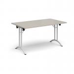 Rectangular folding leg table with white legs and curved foot rails 1400mm x 800mm - Light Grey CFL1400-WH-LG