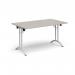 Rectangular folding leg table with white legs and curved foot rails 1400mm x 800mm - Light Grey CFL1400-WH-LG