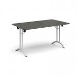 Rectangular folding leg table with white legs and curved foot rails 1400mm x 800mm - Onyx Grey CFL1400-WH-OG