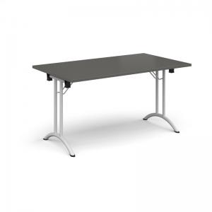 Rectangular folding leg table with white legs and curved foot rails