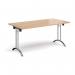 Rectangular folding leg table with chrome legs and curved foot rails 1600mm x 800mm - beech CFL1600-C-B