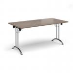 Rectangular folding leg table with chrome legs and curved foot rails 1600mm x 800mm - Barcelona Walnut CFL1600-C-BW