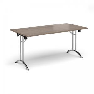 Rectangular folding leg table with chrome legs and curved foot rails