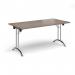 Rectangular folding leg table with chrome legs and curved foot rails 1600mm x 800mm - Barcelona Walnut CFL1600-C-BW