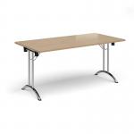 Rectangular folding leg table with chrome legs and curved foot rails 1600mm x 800mm - Kendal Oak CFL1600-C-KO