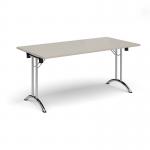 Rectangular folding leg table with chrome legs and curved foot rails 1600mm x 800mm - Light Grey CFL1600-C-LG