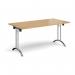 Rectangular folding leg table with chrome legs and curved foot rails 1600mm x 800mm - oak CFL1600-C-O