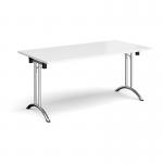 Rectangular folding leg table with chrome legs and curved foot rails 1600mm x 800mm - white CFL1600-C-WH