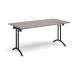 Rectangular folding leg table with black legs and curved foot rails 1600mm x 800mm - grey oak CFL1600-K-GO