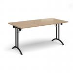 Rectangular folding leg table with black legs and curved foot rails 1600mm x 800mm - Kendal oak CFL1600-K-KO