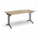 Rectangular folding leg table with black legs and curved foot rails 1600mm x 800mm - Kendal oak CFL1600-K-KO