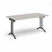 Rectangular folding leg table with black legs and curved foot rails 1600mm x 800mm - Light Grey CFL1600-K-LG