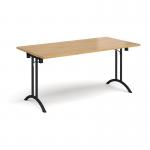Rectangular folding leg table with black legs and curved foot rails 1600mm x 800mm - oak CFL1600-K-O