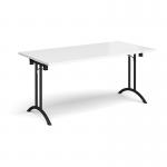 Rectangular folding leg table with black legs and curved foot rails 1600mm x 800mm - white CFL1600-K-WH