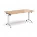 Rectangular folding leg table with silver legs and curved foot rails 1600mm x 800mm - beech CFL1600-S-B