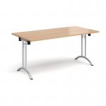 Rectangular folding leg table with silver legs and curved foot rails 1600mm x 800mm - beech