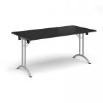 Rectangular folding leg table with silver legs and curved foot rails 1600mm x 800mm - Black CFL1600-S-BK
