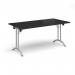 Rectangular folding leg table with silver legs and curved foot rails 1600mm x 800mm - Black CFL1600-S-BK