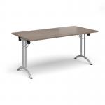 Rectangular folding leg table with silver legs and curved foot rails 1600mm x 800mm - Barcelona Walnut CFL1600-S-BW