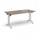 Rectangular folding leg table with silver legs and curved foot rails 1600mm x 800mm - Barcelona Walnut CFL1600-S-BW