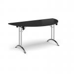 Semi circular folding leg table with chrome legs and curved foot rails 1600mm x 800mm - Black CFL1600S-C-BK