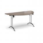 Semi circular folding leg table with chrome legs and curved foot rails 1600mm x 800mm - Barcelona Walnut CFL1600S-C-BW