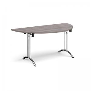Semi circular folding leg table with chrome legs and curved foot rails