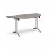 Semi circular folding leg table with chrome legs and curved foot rails 1600mm x 800mm - grey oak CFL1600S-C-GO